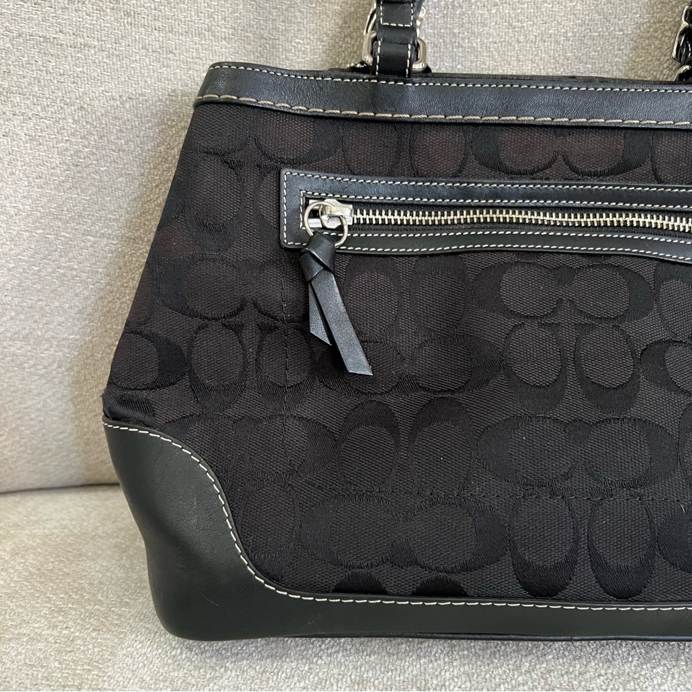 Coach Black Signature Canvas Satchel Tassle Leather Accents J04M-6038 - Picture 3 of 13